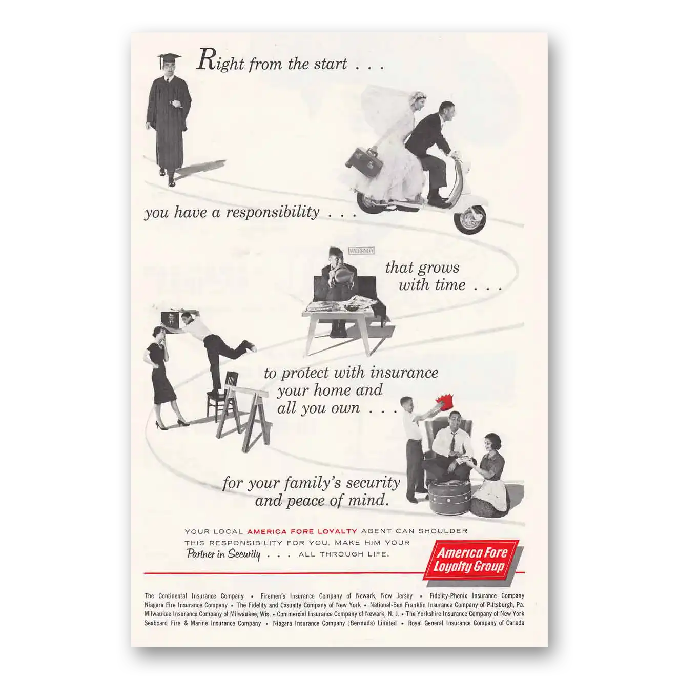 1960 America Fore Insurance Print Ad | Right From Start