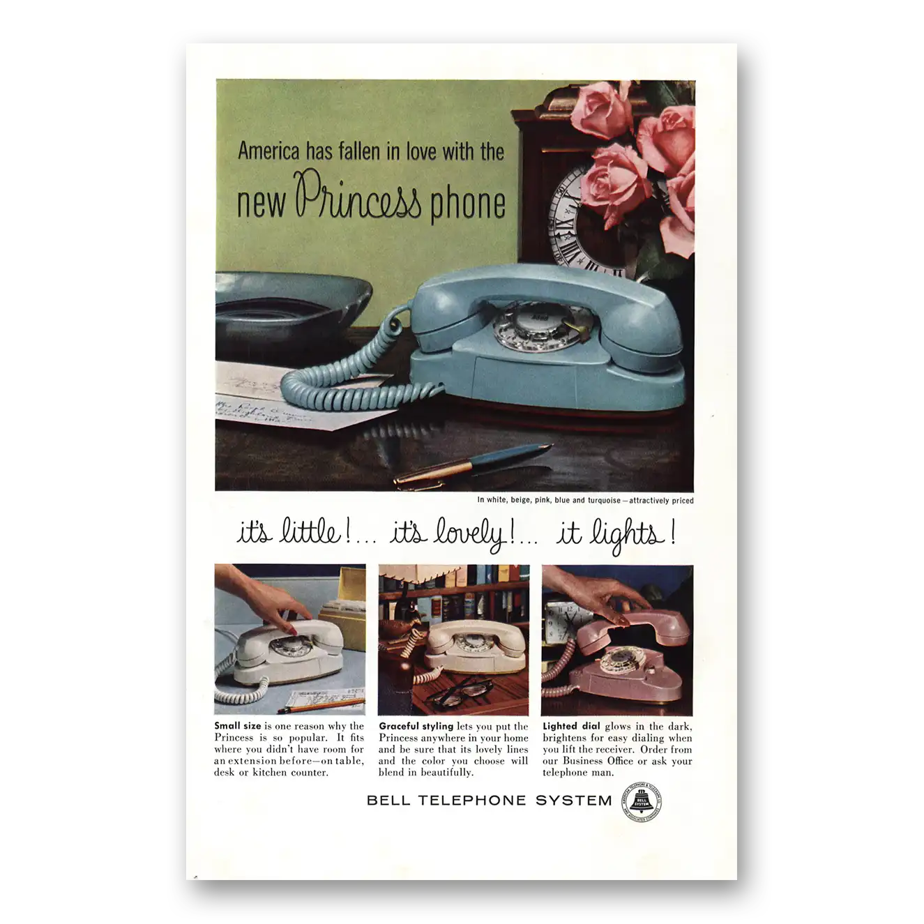 1960 Bell Telephone Print Ad | New Princess Phone Little, Lovely