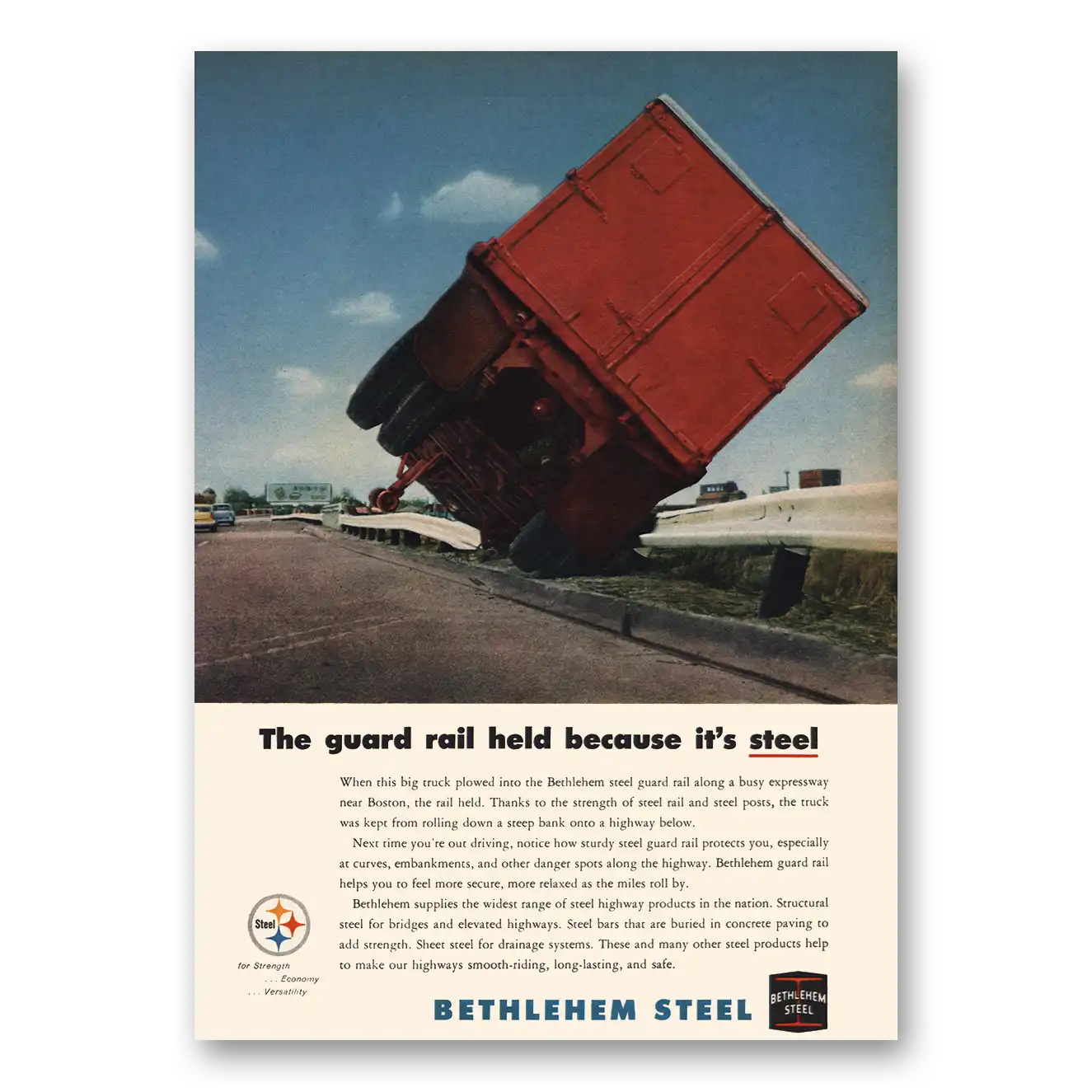 1960 Bethlehem Steel Print Ad | Guard Rail Held