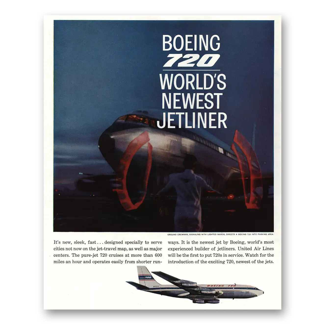 1960 Boeing 720 Print Ad | Newest Jetliner