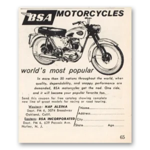 1960 BSA Motorcycles Print Ad | Most Popular