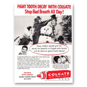 1960 Colgate Dental Cream Print Ad | Snowman
