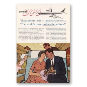 1960 Douglas DC8 Print Ad | Vacationers