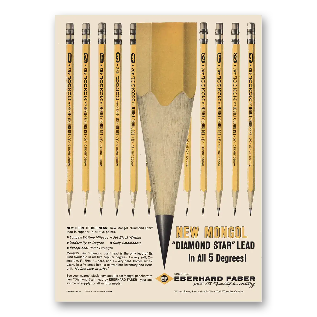 1960 Eberhard Faber Print Ad | Mongol Diamond
