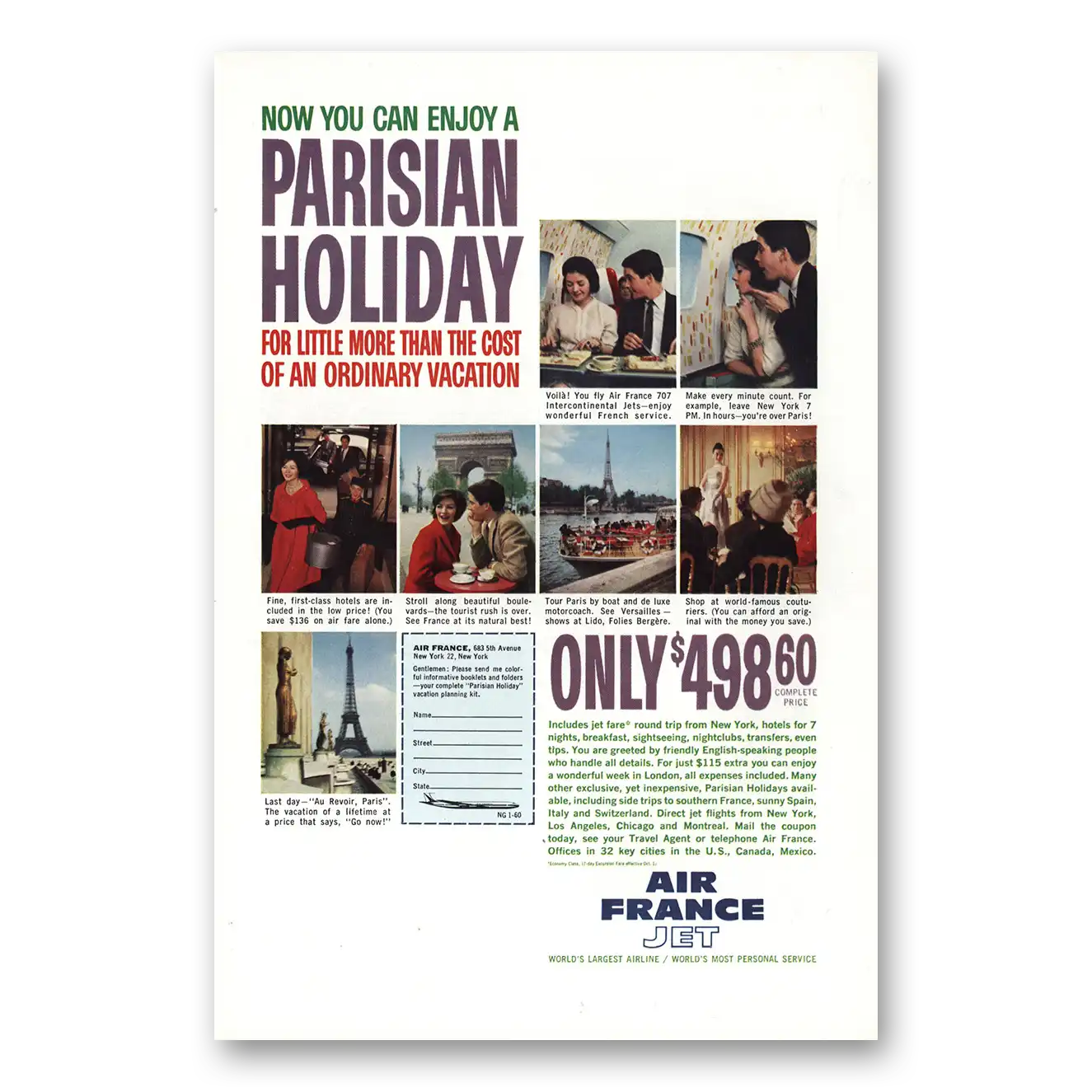 1960 Air France Print Ad | Parisian Holiday