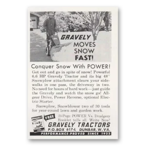 1960 Gravely Snowblowers Print Ad | Moves Snow Fast