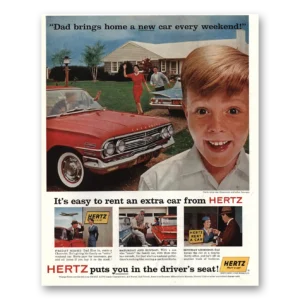1960 Hertz Rent a Car Print Ad | Dad Brings Home