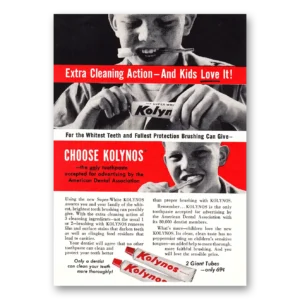 1960 Kolynos Toothpaste Print Ad | Cleaning Action