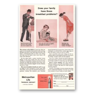 1960 Metropolitan Life Insurance Print Ad | Breakfast Problems
