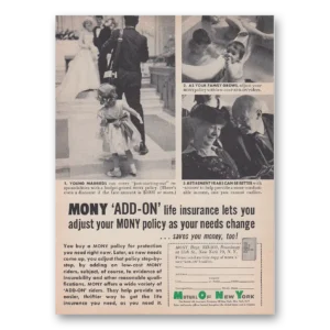 1960 Mutual of New York MONY Print Ad | Add On Life Insurance