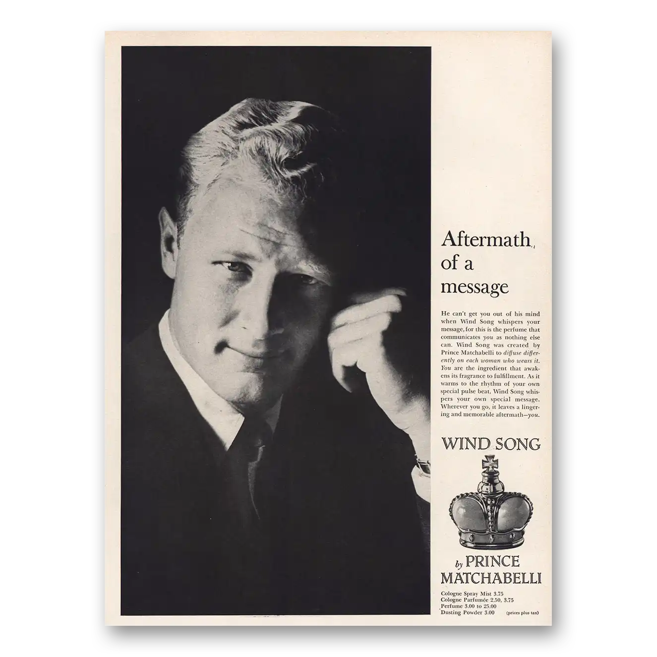 1960 Wind Song Perfume Print Ad | Aftermath Message