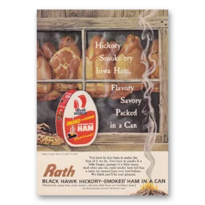 1960 Rath Black Hawk Ham Print Ad | Hickory Smoke