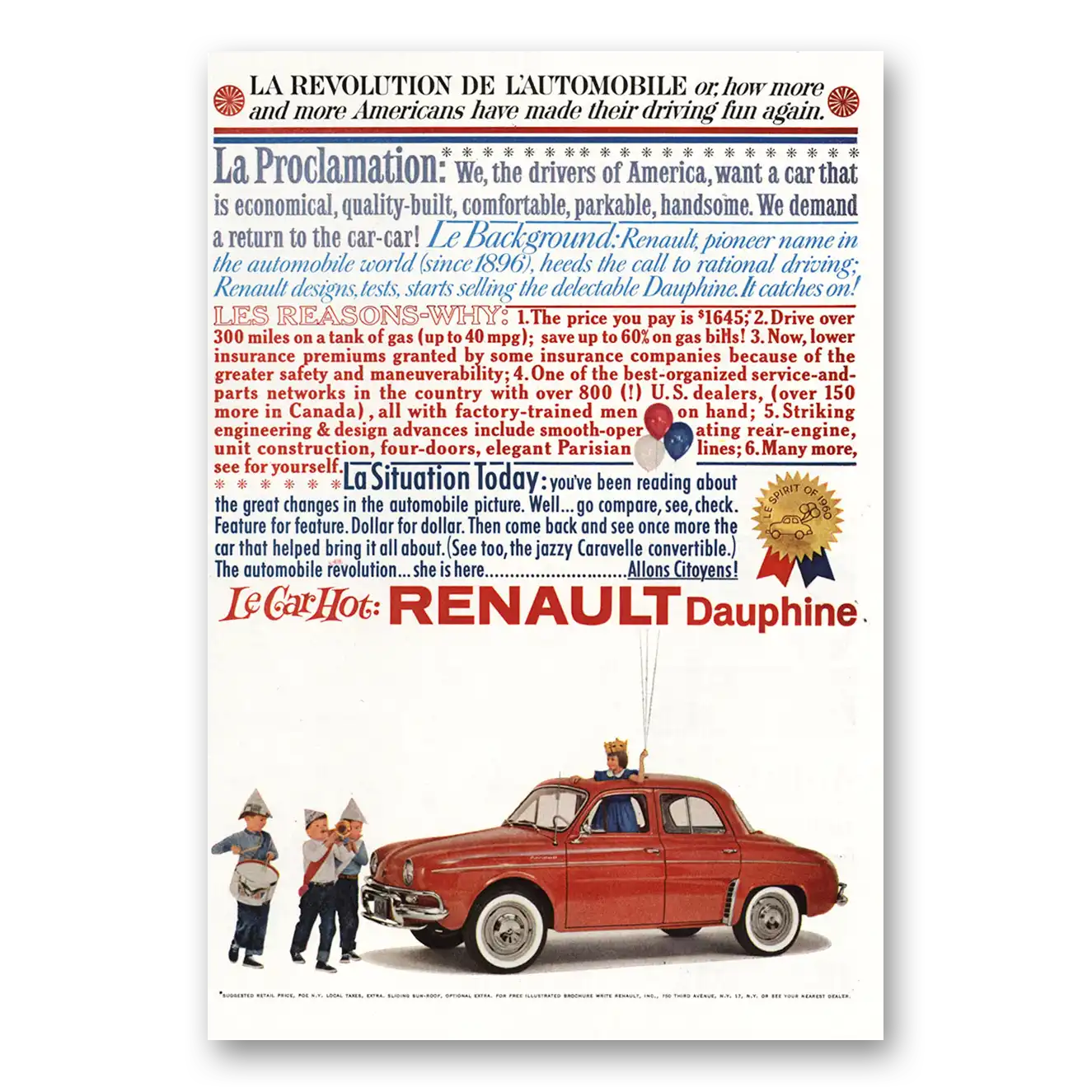 1960 Renault Dauphine Print Ad | La Proclamation
