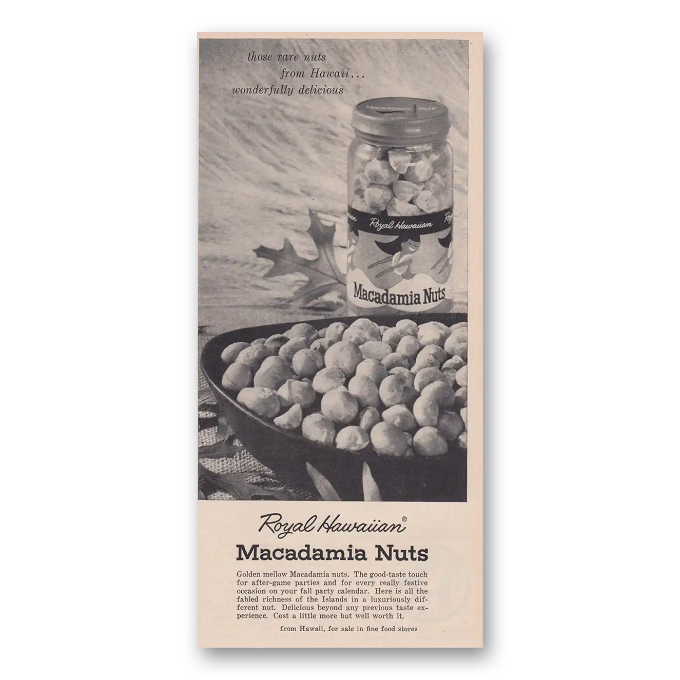 1960 Royal Hawaiian Macadamia Nuts Print Ad | Rare Nuts