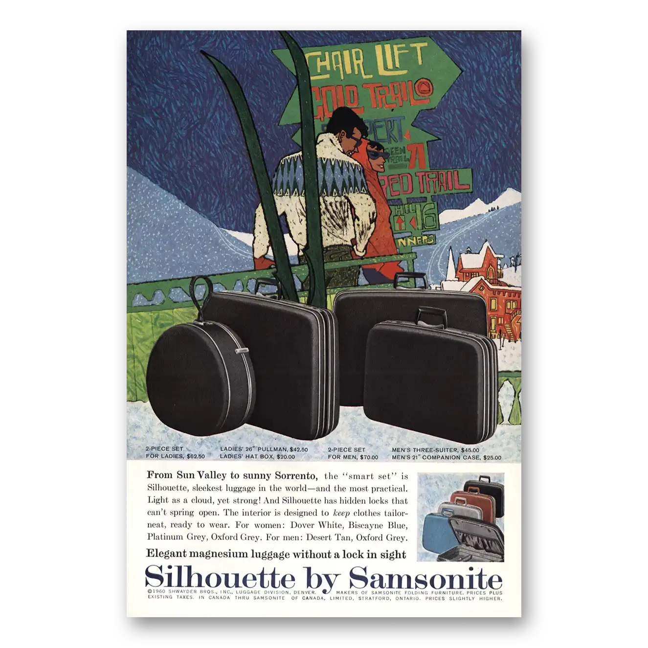 1960 Samsonite Luggage Print Ad | Silhouette Sun Valley