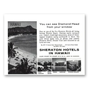 1960 Sheraton Hotels Hawaii Print Ad | Diamond Head