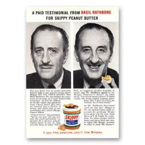 1960 Skippy Peanut Butter Print Ad | Basil Rathbone