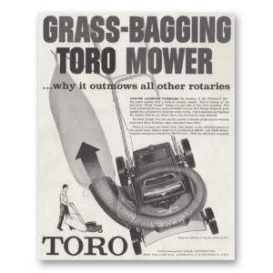 1960 Toro Mowers Print Ad | Grass Bagging