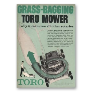1960 Toro Mowers Print Ad | Grass Bagging
