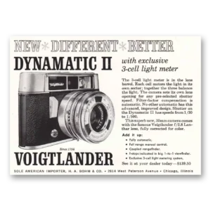 1960 Voigtlander Dynamatic II Camera Print Ad | Cell Light Meter