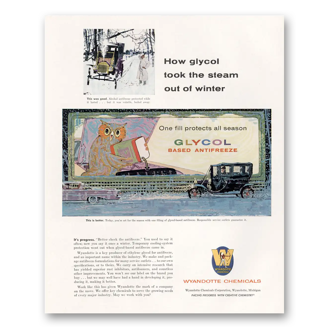 1960 Wyandotte Chemicals Print Ad | Glycol