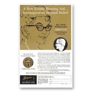 1960 Zenith Hearing Aid Print Ad | Eyeglass Hearing Aid