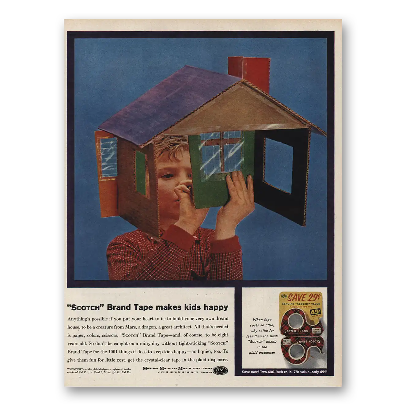 1961 Scotch Tape Print Ad | Kids Happy