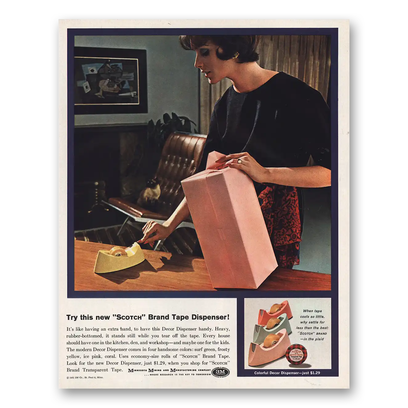 1961 Scotch Brand Tape Dispenser Print Ad | Extra Hand