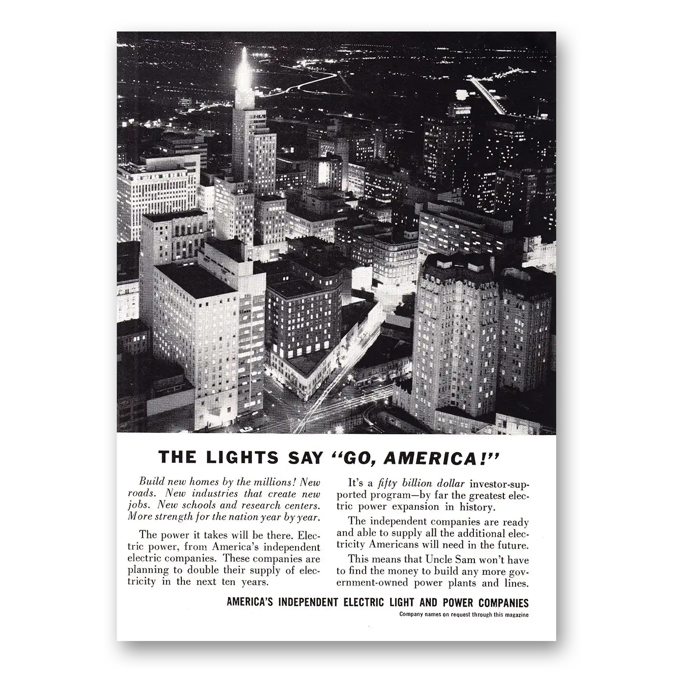 1961 Americas Independent Electric Print Ad | Lights Say Go