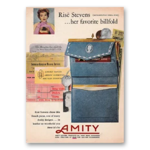 1961 Amity Leather Billfold Print Ad | Rise Stevens