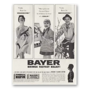 1961 Bayer Aspirin Print Ad | Headache Cold