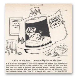 1961 Bigelow Carpet Print Ad | Cape Canaveral Space Research Lab