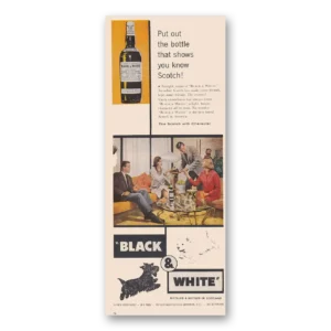 1961 Black and White Scotch Print Ad | Put Out Bottle