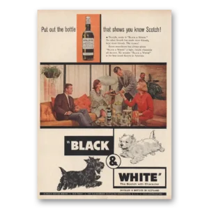 1961 Black and White Scotch Print Ad | Put Out Bottle