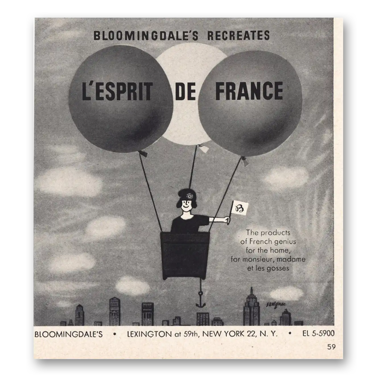 1961 Bloomingdales Print Ad | L Esprit De France