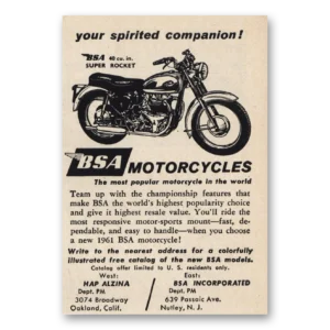 1961 BSA Motorcycles Print Ad | Spirited Companion