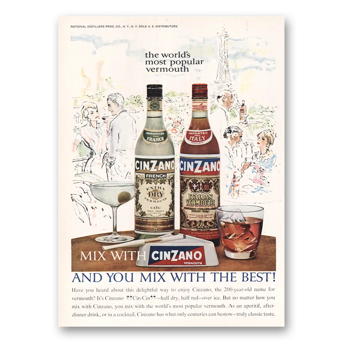 1961 Cinzano Vermouth Print Ad | Worlds Most Popular Vermouth