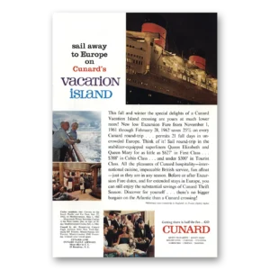 1961 Cunard Print Ad | Vacation Island