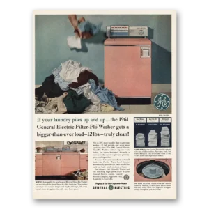 1961 General Electric Washer Print Ad | Laundry Piles Up