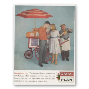 1961 GMAC Payment Plan Print Ad | Hot Dog Vendor