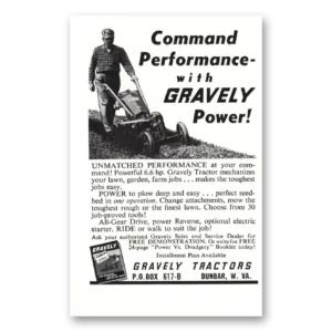 1961 Gravely Mowers Print Ad | Tractors Command Performance