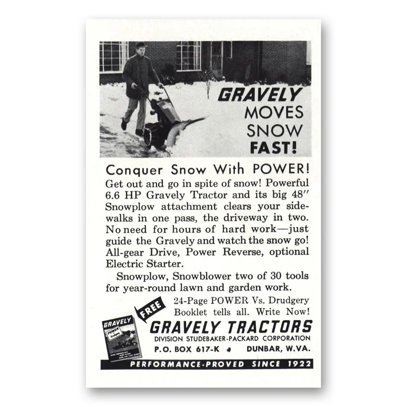 1961 Gravely Snowblowers Print Ad | Conquer Snow