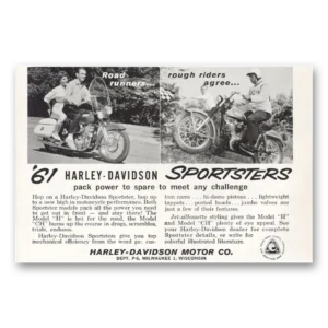 1961 Harley Davidson Sportster Print Ad | Road Runners Rough Riders