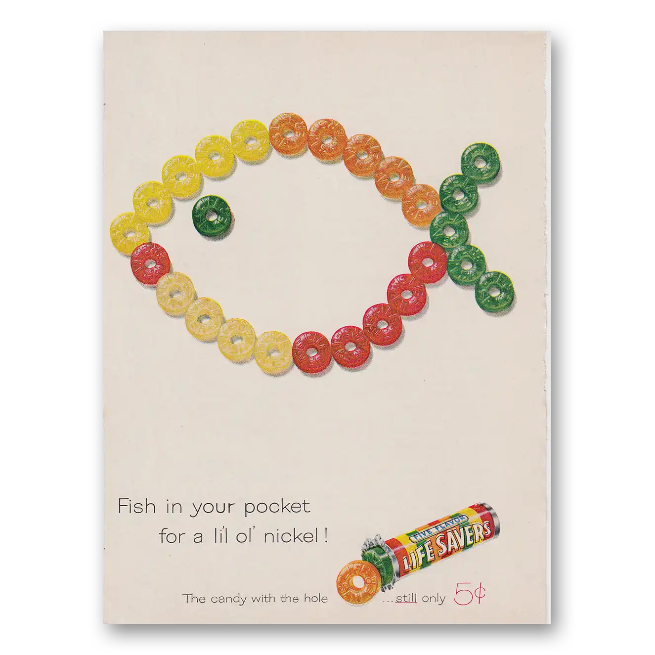1961 Life Savers Print Ad | Fish In Pocket