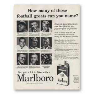 1961 Marlboro Cigarettes Print Ad | Football Greats
