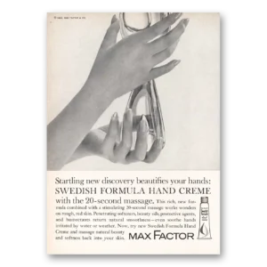 1961 Max Factor Hand Creme Print Ad | Swedish Formula