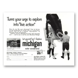1959 Michigan Print Ad | Turns Your Urge To Explore Into Live Action