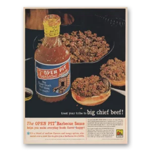 1961 Open Pit Barbecue Sauce Print Ad | Big Chief Beef