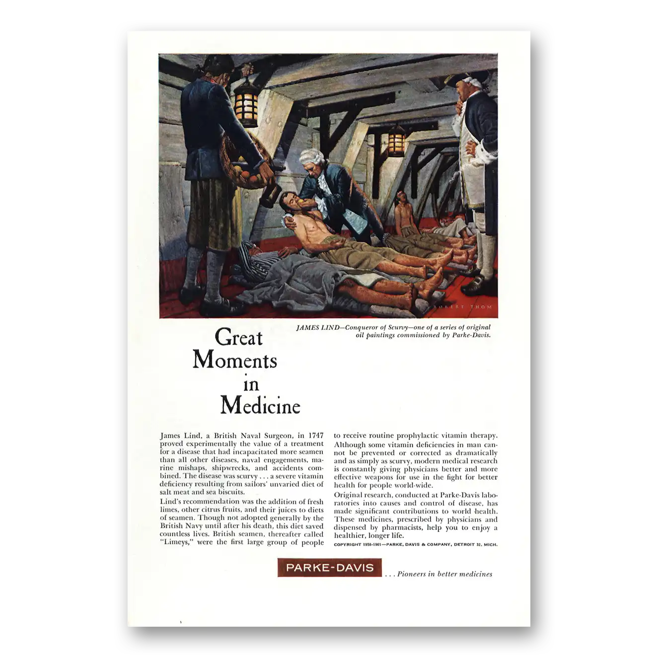 1961 Parke-Davis Print Ad | James Lind Conqueror Scurvy