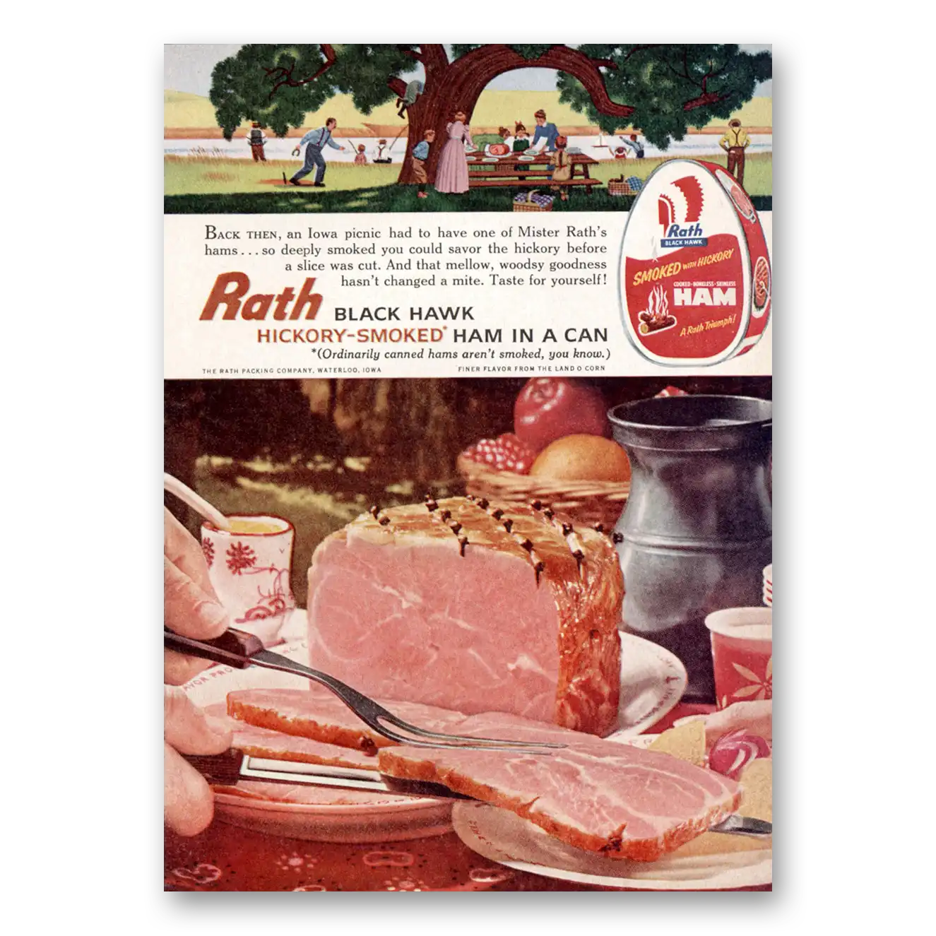 1961 Rath Black Hawk Ham Print Ad | Iowa Picnic